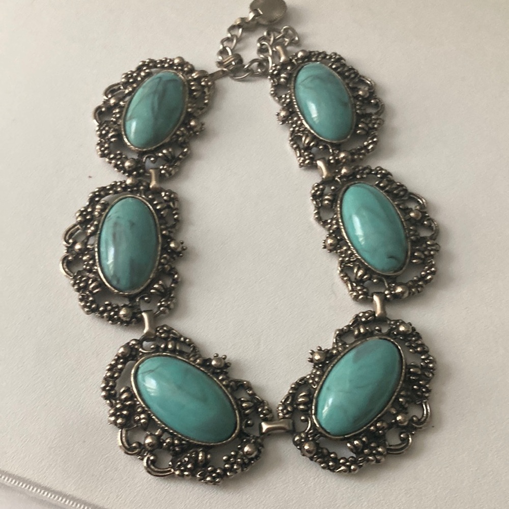 Faux Turquoise blue and silver costume necklace